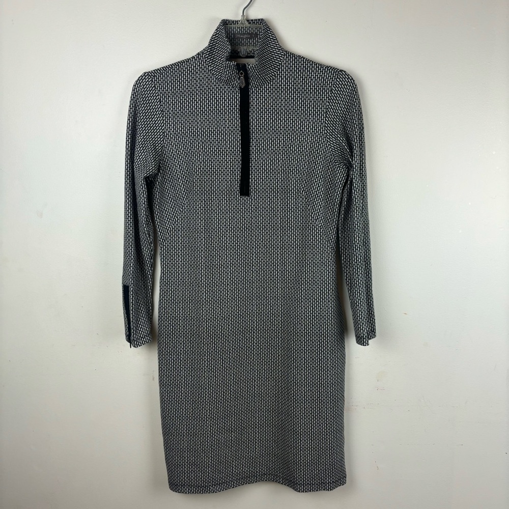 JMcLaughlin knit scuba dress-blk/wht herringbone print-woman’s small